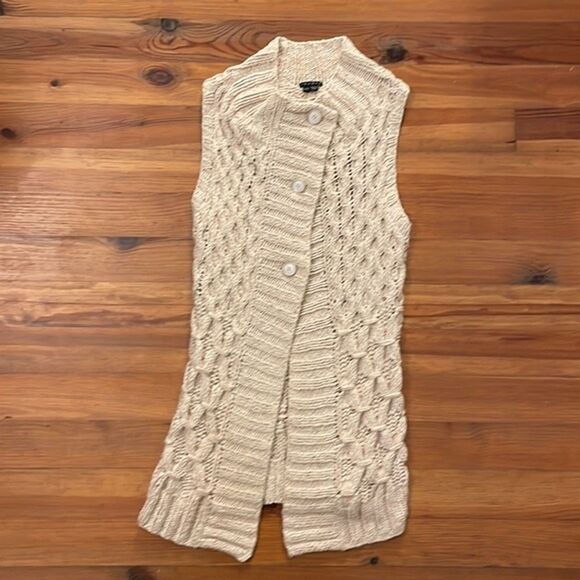 Theory Tipper Tan Cotton Knit Cardigan Sweater Vest Womens P/TP - Picture 4 of 12